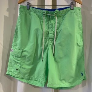 POLO Ralph Lauren Lime‎ Green Drawstring Logo Lined Traveler Swim Trunks Size XL